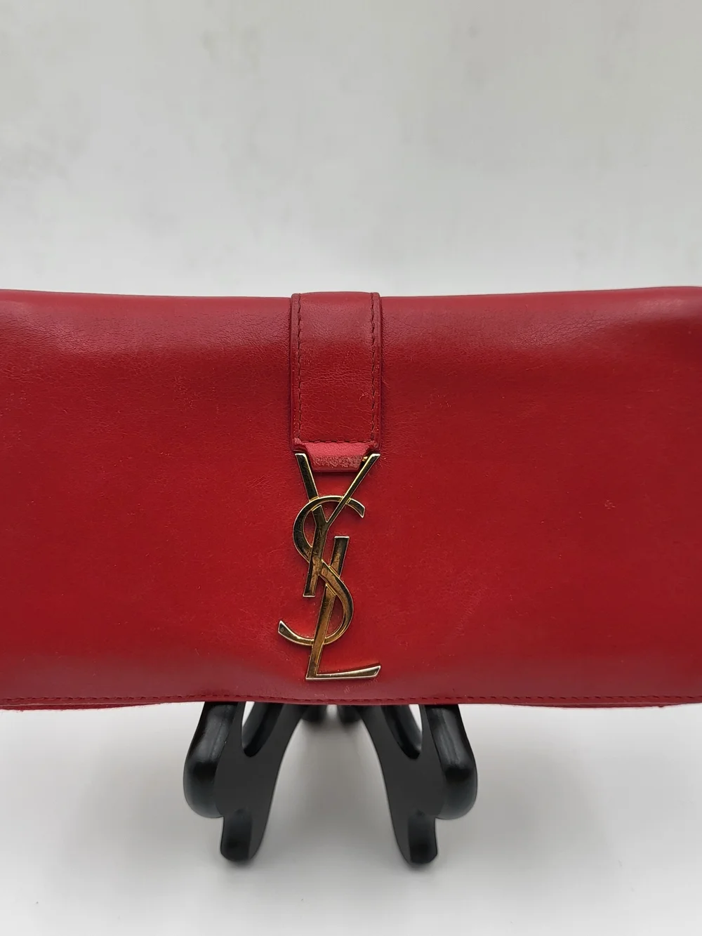 YVES SAINT LAURENT Ysl Line Calfskin Leather Cerise Long Wallet.Authentic w/COA.